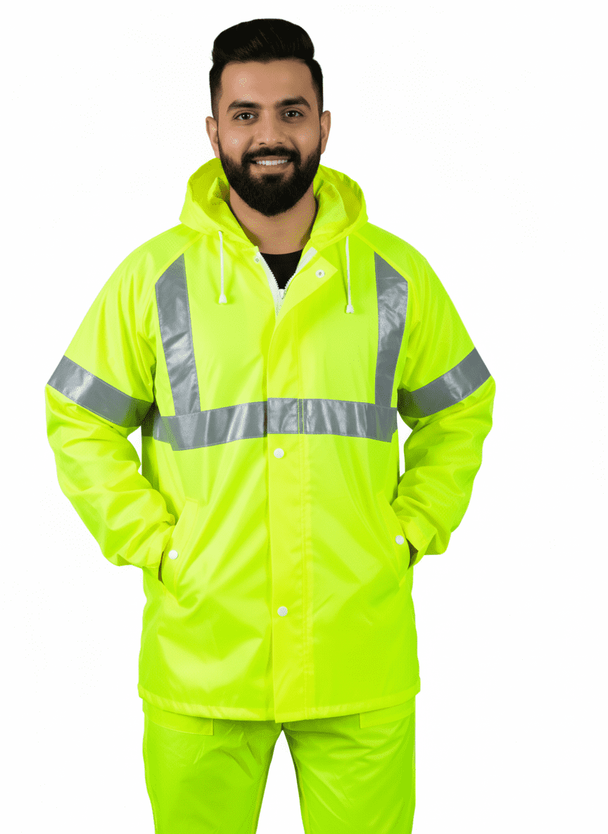 RAIN WEAR SAFETY JACKET WITH 3M REFLECTIVE MATERIAL PURE WEATHER CONDITIONS WITH LIGHTWEIGHT
